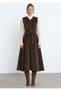 Bitter Brown Corduroy A-Line Midi-Length Front Buttoned Viola Dress - 2