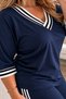 V-Neck Sweatsuit Set with Modal Striped Detail, Plus Size - 4