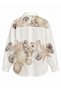 Women's Oversized Boyfriend Shirt with Seashell Print, Ecru