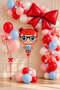 PARTY Red Bow and Baby Girl Foil Balloon Birthday Decoration Set, Pink, Red, and Blue Balloon Garland
