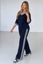 Modal Fabric V-Neck Sweatsuit Set with Striped Detail - 2