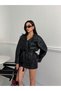 ZR Model Women's Leather Trench Coat with Belt and Snap-Fastened Details and Ruched Waist - 5