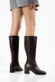 Women's Genuine Leather Knee-High Boots with Back Zipper and Heels - Brown
