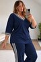 V-Neck Sweatsuit Set with Modal Striped Detail, Plus Size - 2