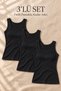 Basic Women's Cotton Tank Top with Corded Fabric Hem and Thick Straps - Black 3-Pack - 2
