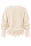 Cream-Colored Sweater with Ruched Lace Detail - 261156 - 2