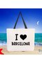 I Love Barcelona Black Canvas Beach Bag with Handles, 48x40m, Printed Shoulder Bag, Shopping