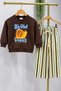 Boys' Coffee-Printed Animal-Patterned 3-Ply Cotton Top and Bottom Set - 3
