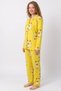 Women's Yellow Chick-Print Shirt Collar Suede Pajama Set - 3