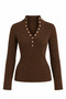 Button-front, half-turtleneck knit blouse