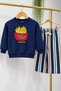 Boys' Navy Blue Cotton 3-Ply Fabric Top and Bottom Set with Hamburger Print - 2