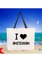 I Love Amsterdam Black Canvas Beach Bag with Handles, 48x40m, Printed Shoulder Bag, Shopping