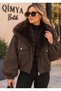 ROBIN Women's Collar and Front Placket Detachable Fur-Trimmed Gabardine Puffer Oversized COAT - 5