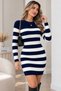 Women's Knit Dress – Striped Crew Neck Long-Sleeve Knit Mini Dress - 2