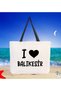 I Love Balıkesir Black Canvas Beach Bag with Handles, 48x40m, Printed Shoulder Bag, Shopping