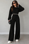Women's Knitwear 2-Piece Set – Cropped Sweater and Wide-Leg Pants Corded Fabric Knit Set - 2
