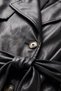 Women's Classic-Collar, Belted, Functional Pocket-equipped Long Leather Trench Coat - 4