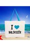 I Love Balıkesir Turquoise-Colored Handle Canvas Beach Bag 48x40m, Printed Shoulder Bag, Shopping