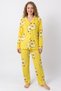Women's Yellow Chick-Print Shirt Collar Suede Pajama Set