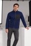 Men's Navy Blue Fleece-Lined Jacket with 3 Pockets and Full-Length Zipper - 2