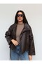 ONYX Women's Brown Belted Leather Jacket with Mock Neck, Pockets, and Lining - 3