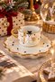 New Year's Gift: Turkish Coffee Cup and Serving Saucer with Snowman Figurine, Pearls, and Gold Accents - 5