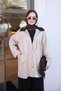 Beige Oversized Jacket with Snap-Fastened Pockets