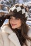 Women's Beanie with Diamond Pattern and Front Flap - Winter Beanie with Brim - 3