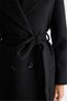 Black Double-Breasted Coat with Fur Collar and Belted Design - 4