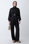 Black Pleated Two-Piece Set with a Belt