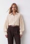 Women's Vanilla Balloon-Sleeve Oversized Linen Shirt with Wide Cuffs Alc-X16046 - 5