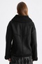Black Plush Collar and Cuff Jacket with Zip Detail and Hem Details - 5