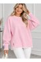 Pink Oversized Women's Knit Sweater with Cloud Pattern and Crew Neck - 4