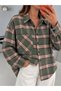 Women's Oversized Plaid Shirt with One Pocket, Button-Down, Long-Sleeved Casual Shirt - 3