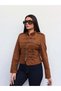 Suede Jacket with Decorative Buttons and a Stand-Up Collar - 4