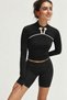 Women's Mock Neck, Long-Sleeved, Knot Detail, Piped Crop Blouse - 2