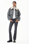 Women's Italian Plaid-Patterned Collar Fur-Trimmed Zipper Jacket, Sizes 38–44 - 5
