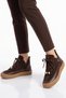 Brown Suede Lace-Up Women's Stylish Sneaker Boots with Beaded Accents and Rubber Soles 669267