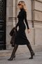 Women's Crew Neck Long-Sleeved Modal Fabric Midi Dress, Waist-Fitted, Body-Hugging Slim Fit, Timeless Elegance, Stylish Winter Wear - 3