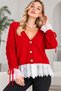 WOMEN'S SOFT-STOCCING YARN KNITTED CARDIGAN WITH LACE DETAILS AND A V-NECK WITH A COLLAR DETAIL - 4