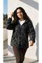 BLACK PATTERNED HOODED FLEECE JACKET - 4