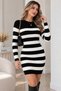 Women's Knit Dress – Striped Crew Neck Long-Sleeve Knit Mini Dress - 2