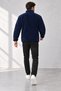 Men's Navy Blue Lambswool Welsoft Fleece Jacket with Full Zipper and 3 Zippered Pockets - 4