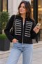 Women's Knit Cardigan – Knitted Sweater with a Mock Neck and Zip Detail, Cardigan with Embroidered Details