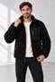 Men's Black Lambswool Welsoft Fleece Jacket with Full Zipper and 3 Zippered Pockets - 2