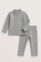 Unisex Ribbed Knit 2-Piece Set – Gray and Black Long-Sleeved Mock Neck Top and Leggings Underwear - 5