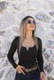 Dark Khaki Metallic V-Neck Corded Fabric Blouse
