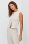 Women's Sleeveless Blouse with Corded Fabric and Two-Way Zipper - 4