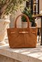 Women's Suede-Look Shoulder Bag with Gold Buckle - 3
