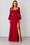 Women's Long-Sleeved, Slit-Front, Long Dress with Balloon Sleeves, Imported Crepe Fabric, Waist-Fitted, Elegant Style, Timeless Grace - 5